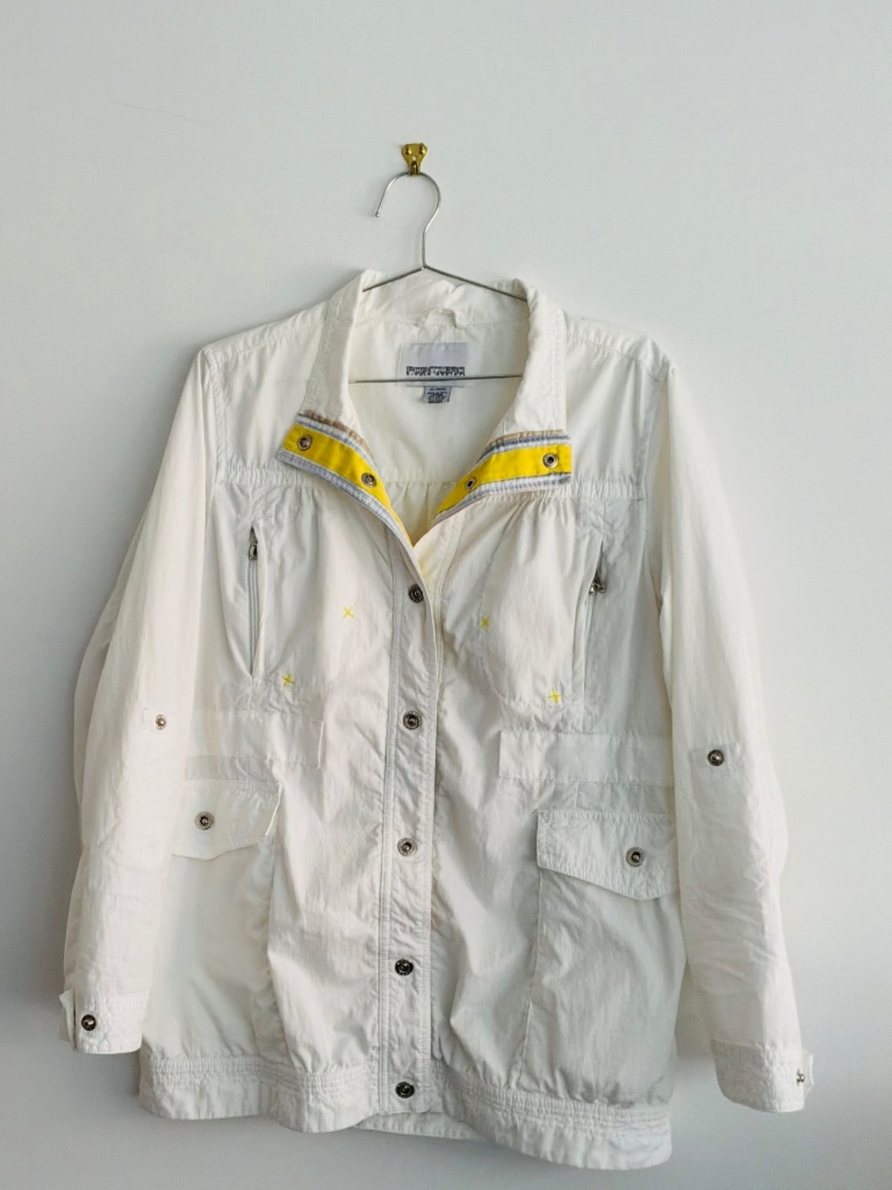 Vintage Point Zero White Windbreaker Jacket with Yellow details Size XL